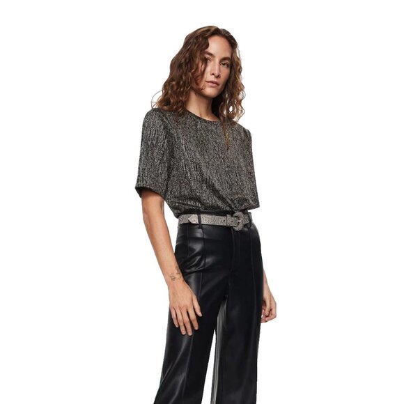 MANGO Black Lurex Knitted Short Sleeve T-shirt Sz L NWT - Picture 9 of 10